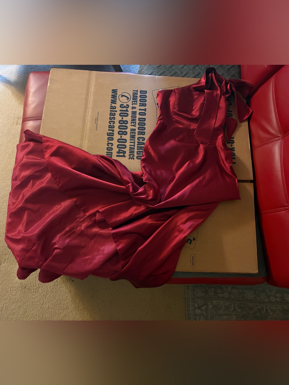 One-Shoulder Burgundy Mermaid Evening Gown with Bow Detail - Picture 9 of 9